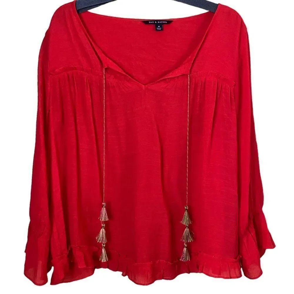 Zac & Rachel Red/Orange Blouson Peasant Boho Blouse Size Medium